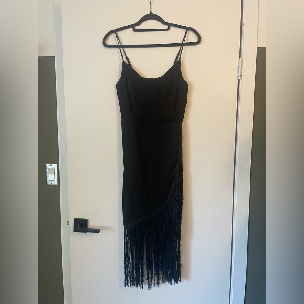 Dynamite Black Asymmetrical Fringe Dress
